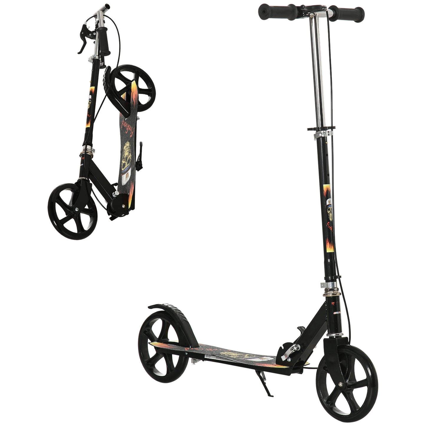 Photo of HOMCOM Kids Foldable Kick Scooter w/ Adjustable Height, Break, Big Wheels, for Ages 7-14 Years - Black in Black colour on a white background