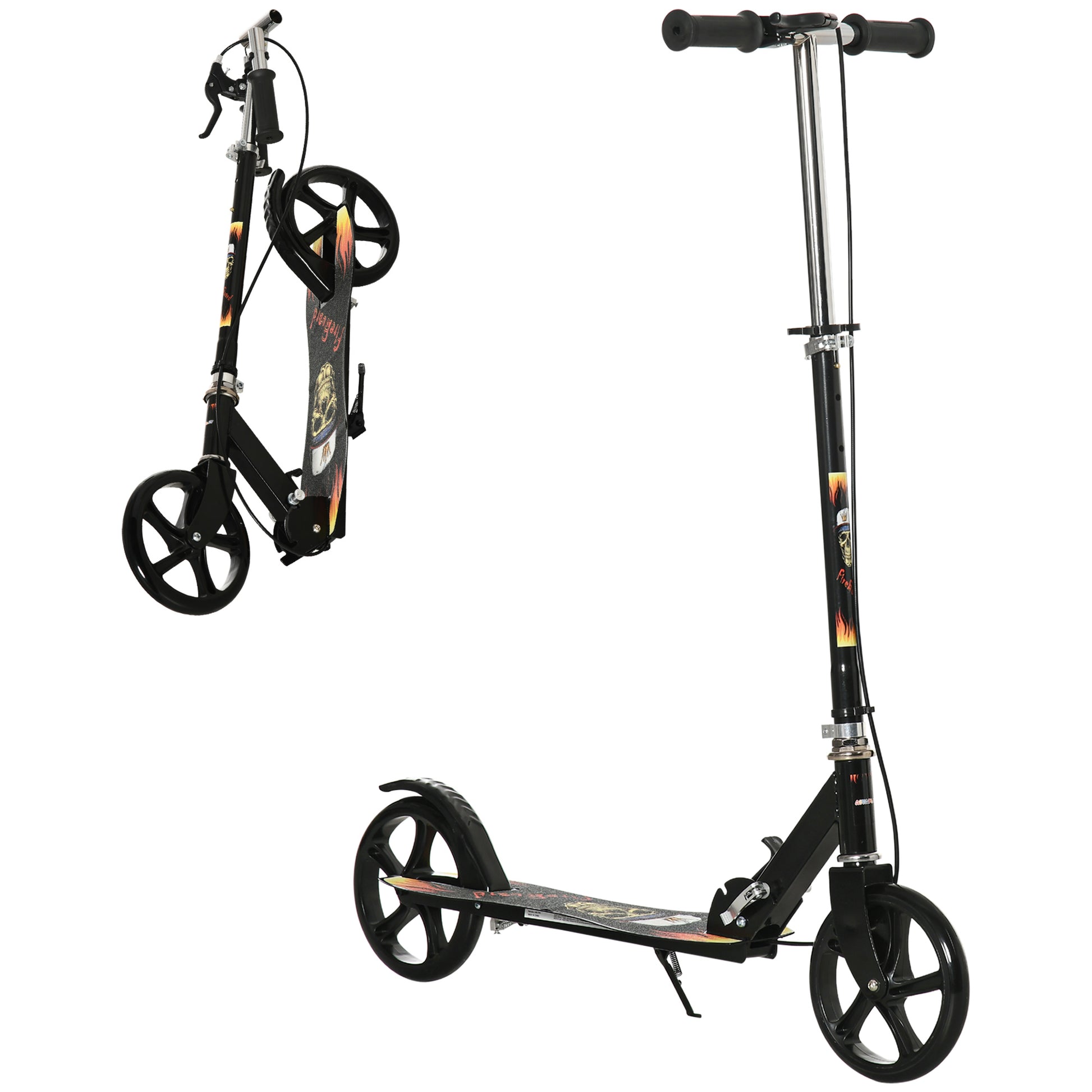 Photo of HOMCOM Kids Foldable Kick Scooter w/ Adjustable Height, Break, Big Wheels, for Ages 7-14 Years - Black in Black colour on a white background