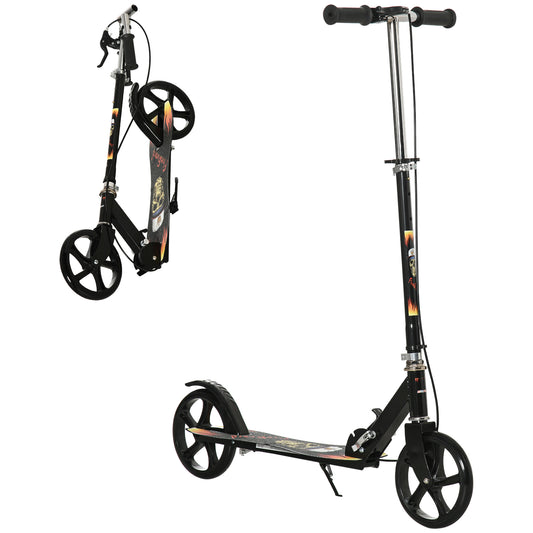 Photo of HOMCOM Kids Foldable Kick Scooter w/ Adjustable Height, Break, Big Wheels, for Ages 7-14 Years - Black in Black colour on a white background