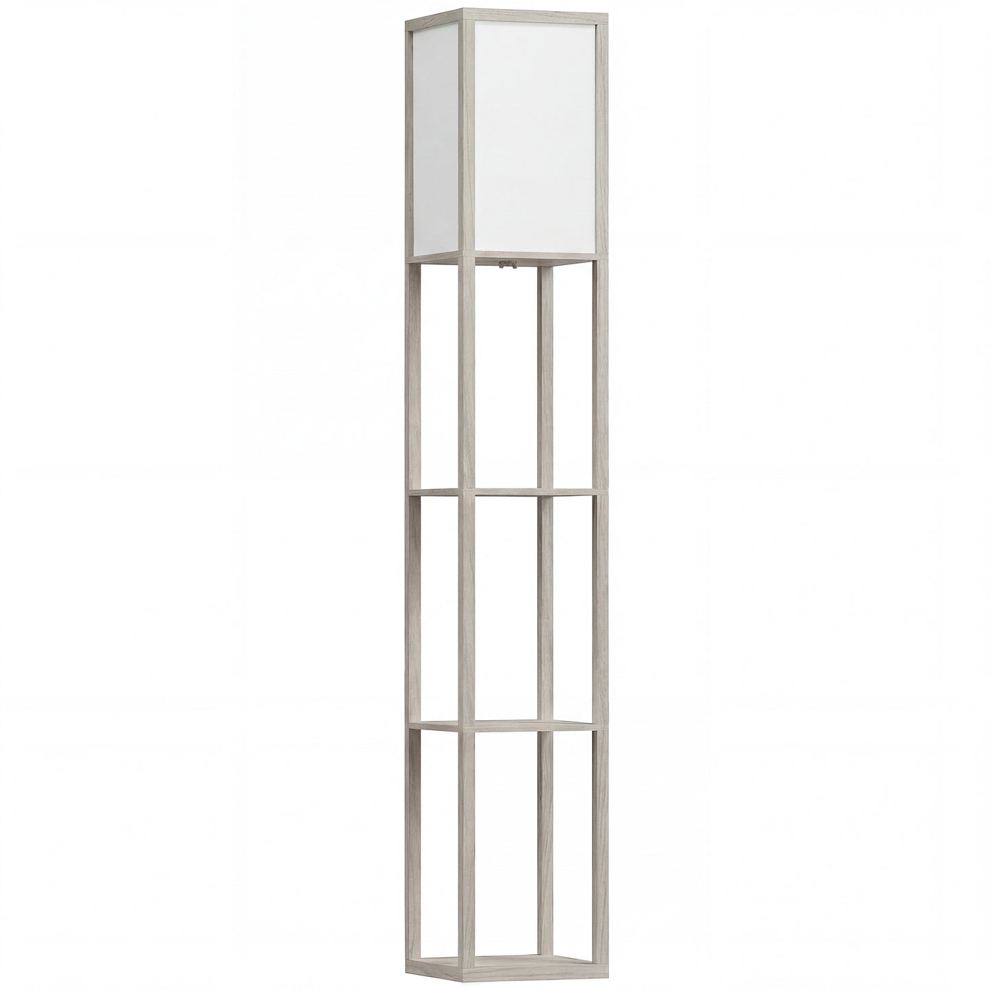 Photo of HOMCOM 3-Tier Floor Lamp with Shelves and Storage, Modern Corner Standing Lamp with Lampshade, Reading Light with Foot Switch for Living Room, Bedroom, Home Office, Bulb not Included, Oak in Oak colour on a white background