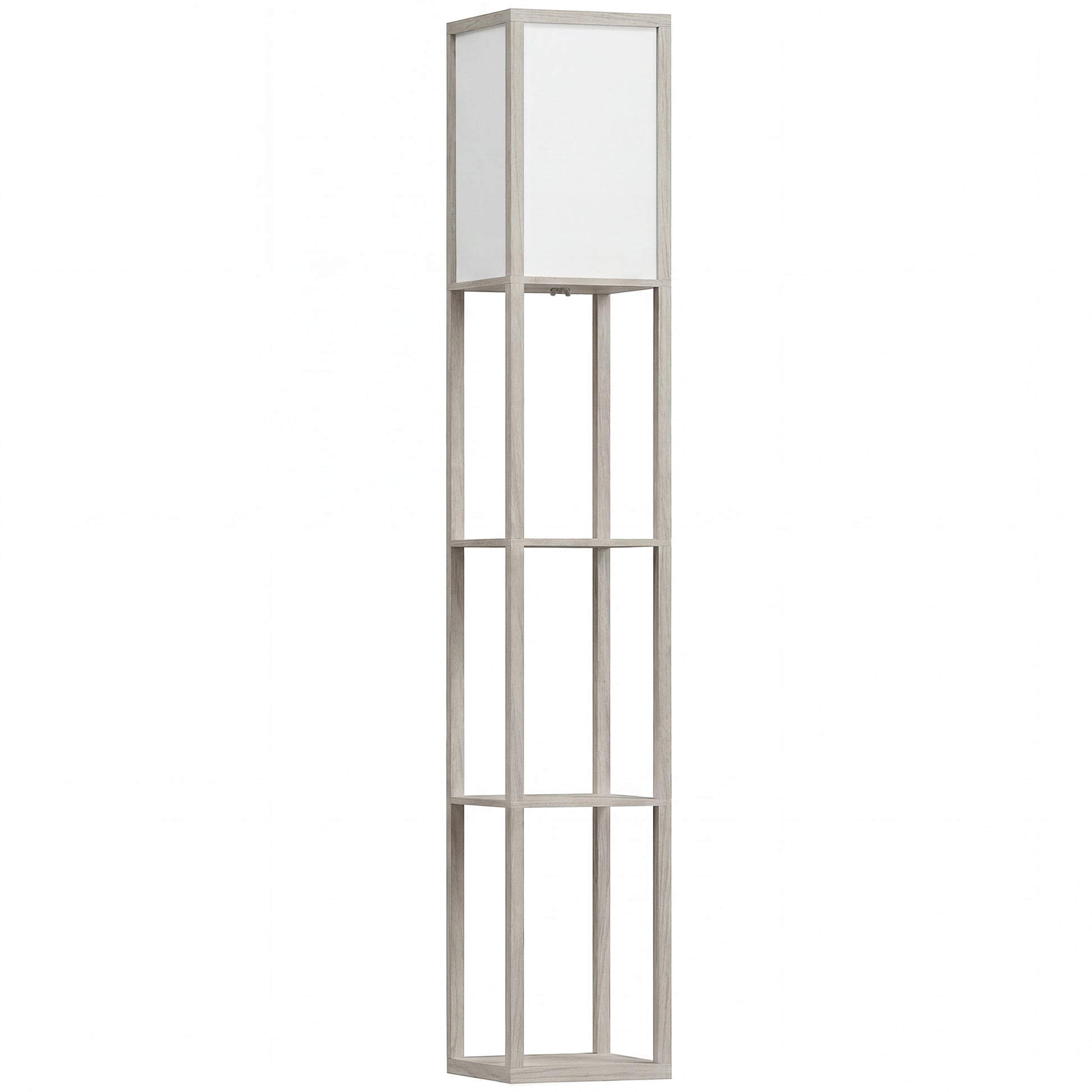 Photo of HOMCOM 3-Tier Floor Lamp with Shelves and Storage, Modern Corner Standing Lamp with Lampshade, Reading Light with Foot Switch for Living Room, Bedroom, Home Office, Bulb not Included, Oak in Oak colour on a white background