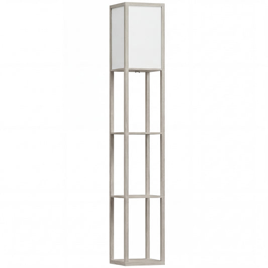 Photo of HOMCOM 3-Tier Floor Lamp with Shelves and Storage, Modern Corner Standing Lamp with Lampshade, Reading Light with Foot Switch for Living Room, Bedroom, Home Office, Bulb not Included, Oak in Oak colour on a white background