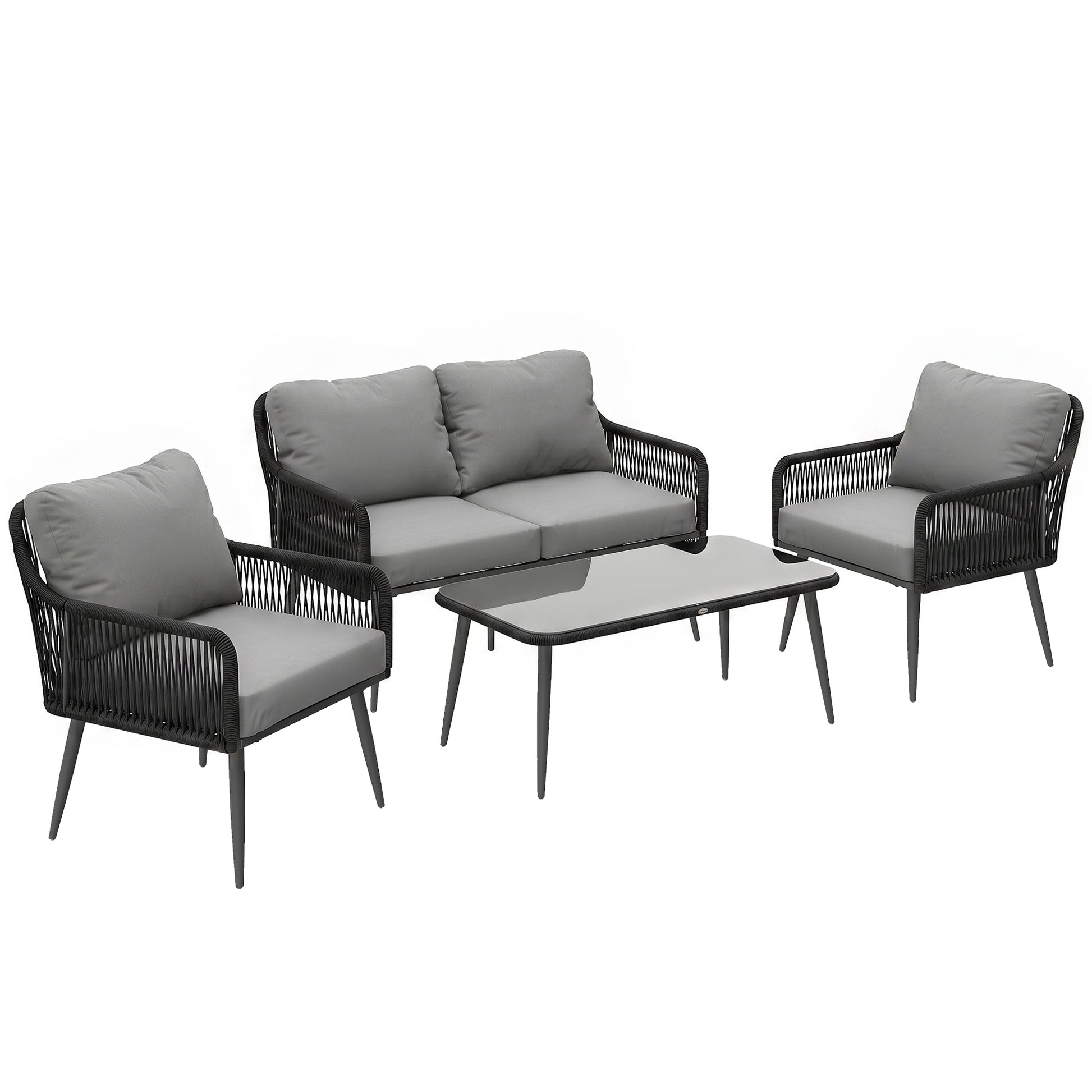 Photo of Outsunny Rattan Garden Furniture Set, 4 Piece Outdoor Patio Furniture with Tempered Glass Table and Chairs, Indoor Balcony Conservatory Set in Set colour on a white background
