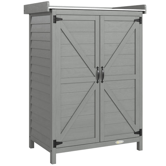 Photo of Outsunny Wooden Garden Shed, Garden Tool Storage Shed with Shelf and Side Hooks, 71.5 x 39 x 95 cm, Grey in Grey colour on a white background