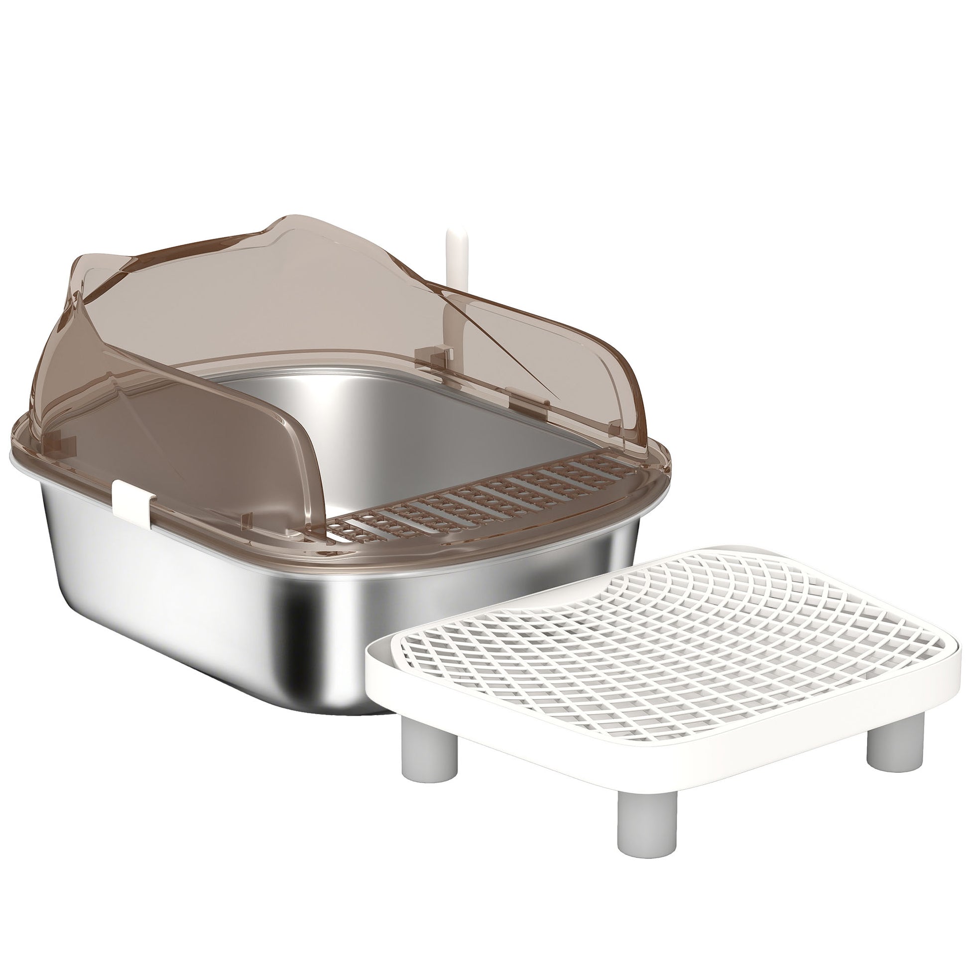 Photo of PawHut Stainless Steel Litter Box with Lid, High Wall Sided Enclosure, Pedal, Scoop, Non-Sticky, Anti-Leakage, Easy Cleaning in Cleaning colour on a white background