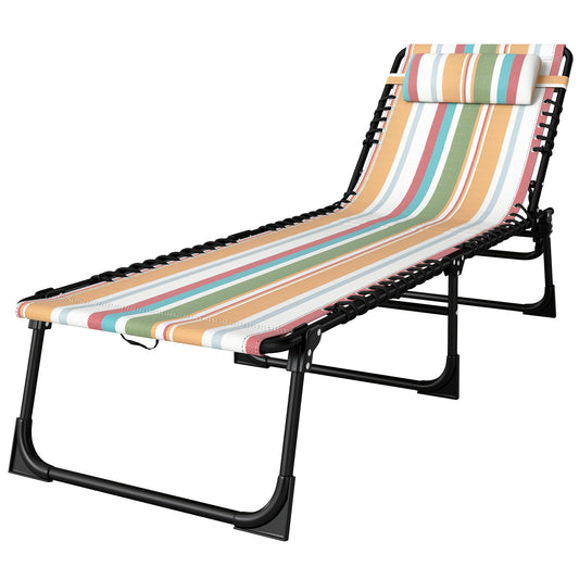 Photo of Outsunny Folding Sun Lounger Beach Chaise Chair Garden Reclining Cot Camping Recliner with 4 Position Adjustable Multicolored in Multicolored colour on a white background