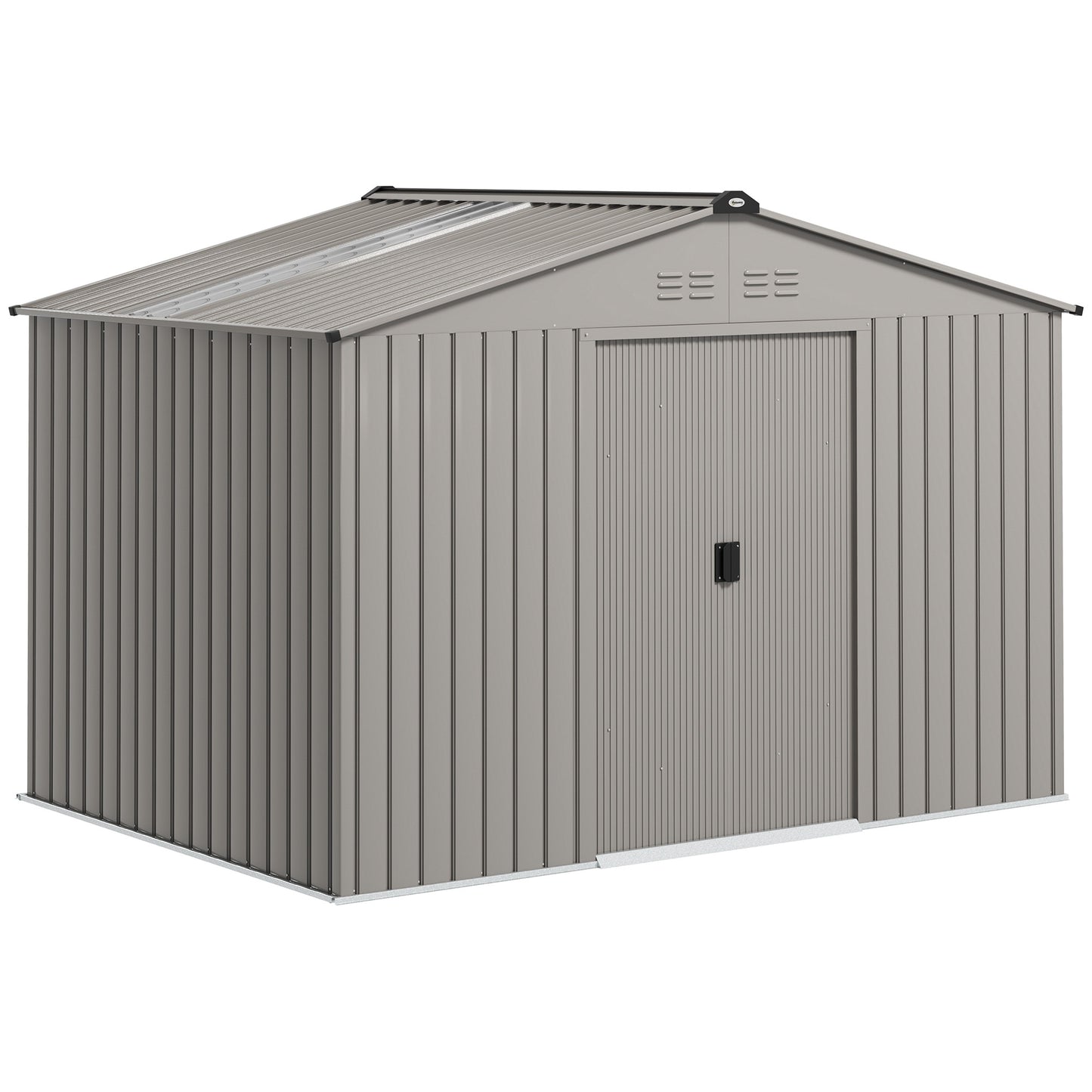 Photo of Outsunny Garden Storage Shed, Metal Outdoor Storage Shed House with Foundation Kit, Ventilation, Doors, 9 x 6FT, Grey in Grey colour on a white background