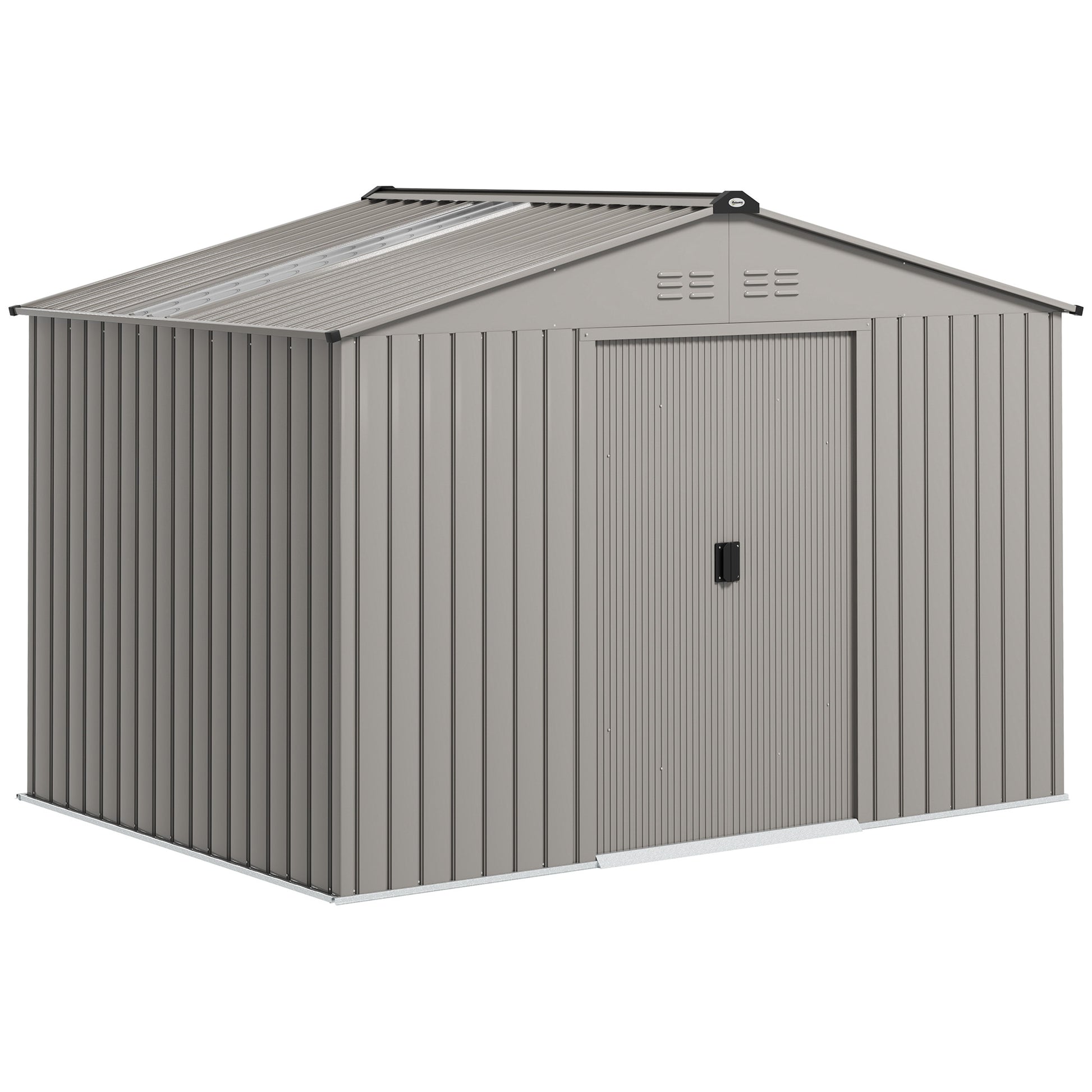 Photo of Outsunny Garden Storage Shed, Metal Outdoor Storage Shed House with Foundation Kit, Ventilation, Doors, 9 x 6FT, Grey in Grey colour on a white background