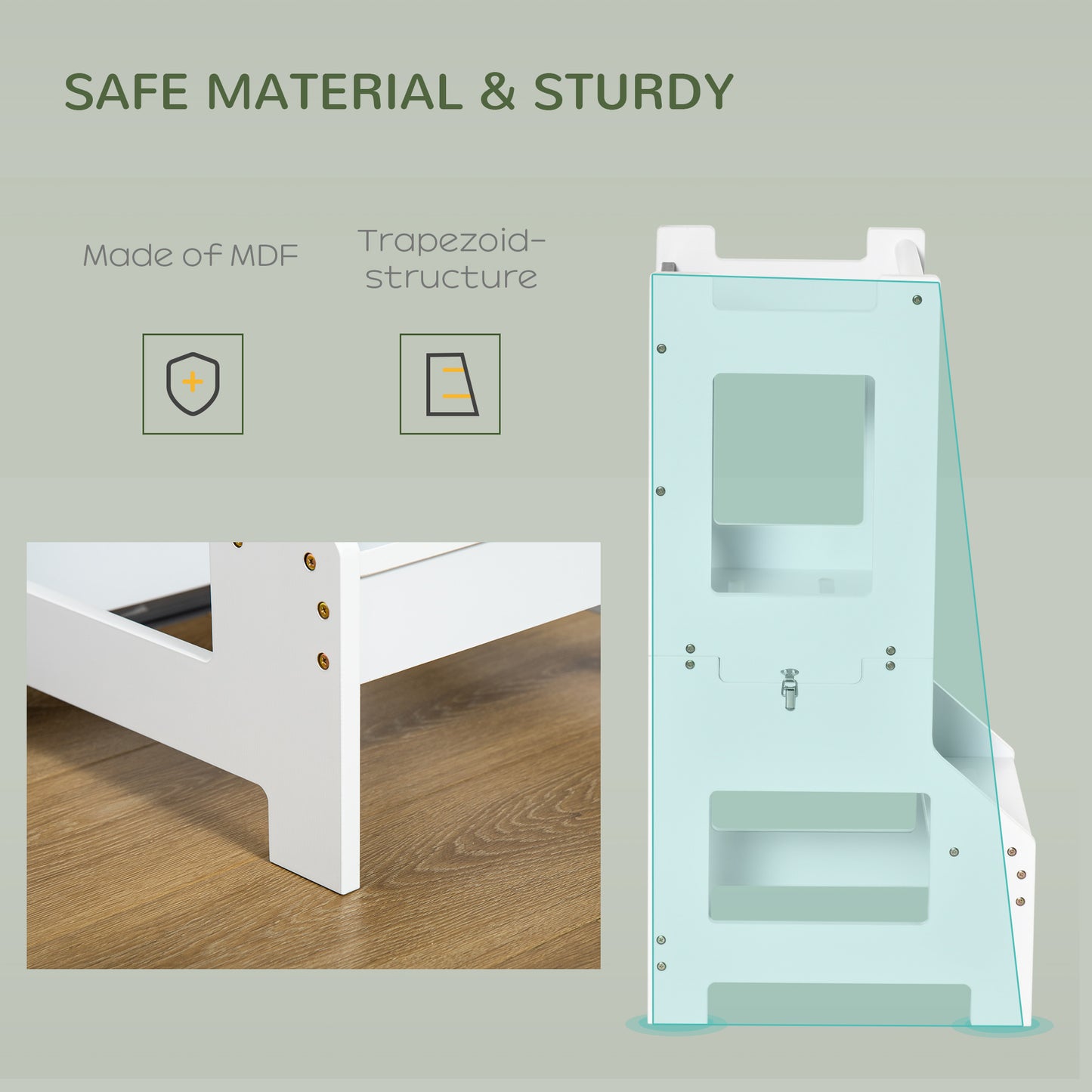 HOMCOM Toddler Step Stool for Kids, 2 in 1 Foldable Step Stool with Security Rail and Chalkboard for Kitchen Bathroom, White