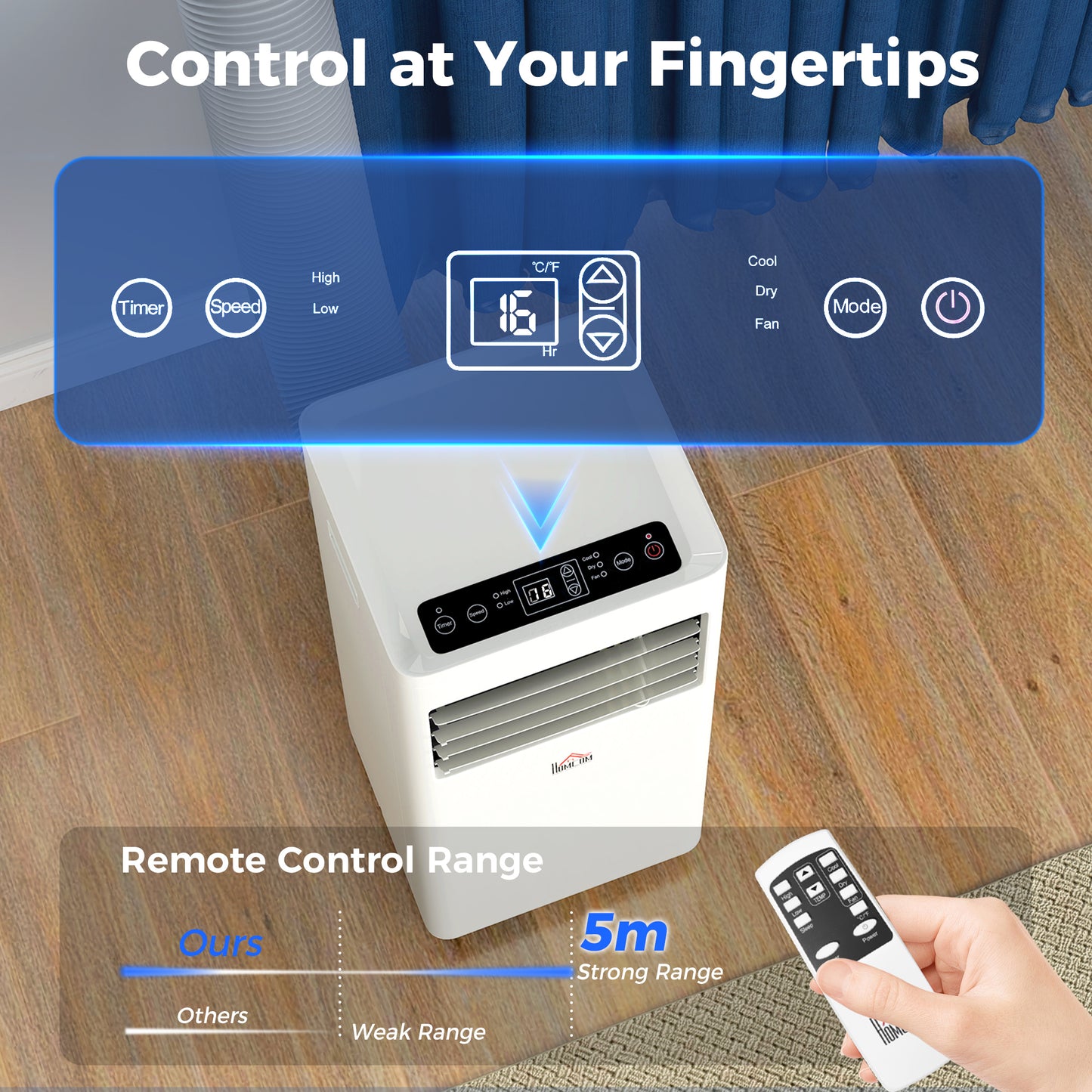 HOMCOM Portable Air Conditioner 5000 BTU, 4-in-1 Cooling, Dehumidifier, Fan, Sleep Mode, Air Conditioning Unit with Digital Display & Remote Control, 24H Timer, Window Venting Kit, for Room up to 18㎡