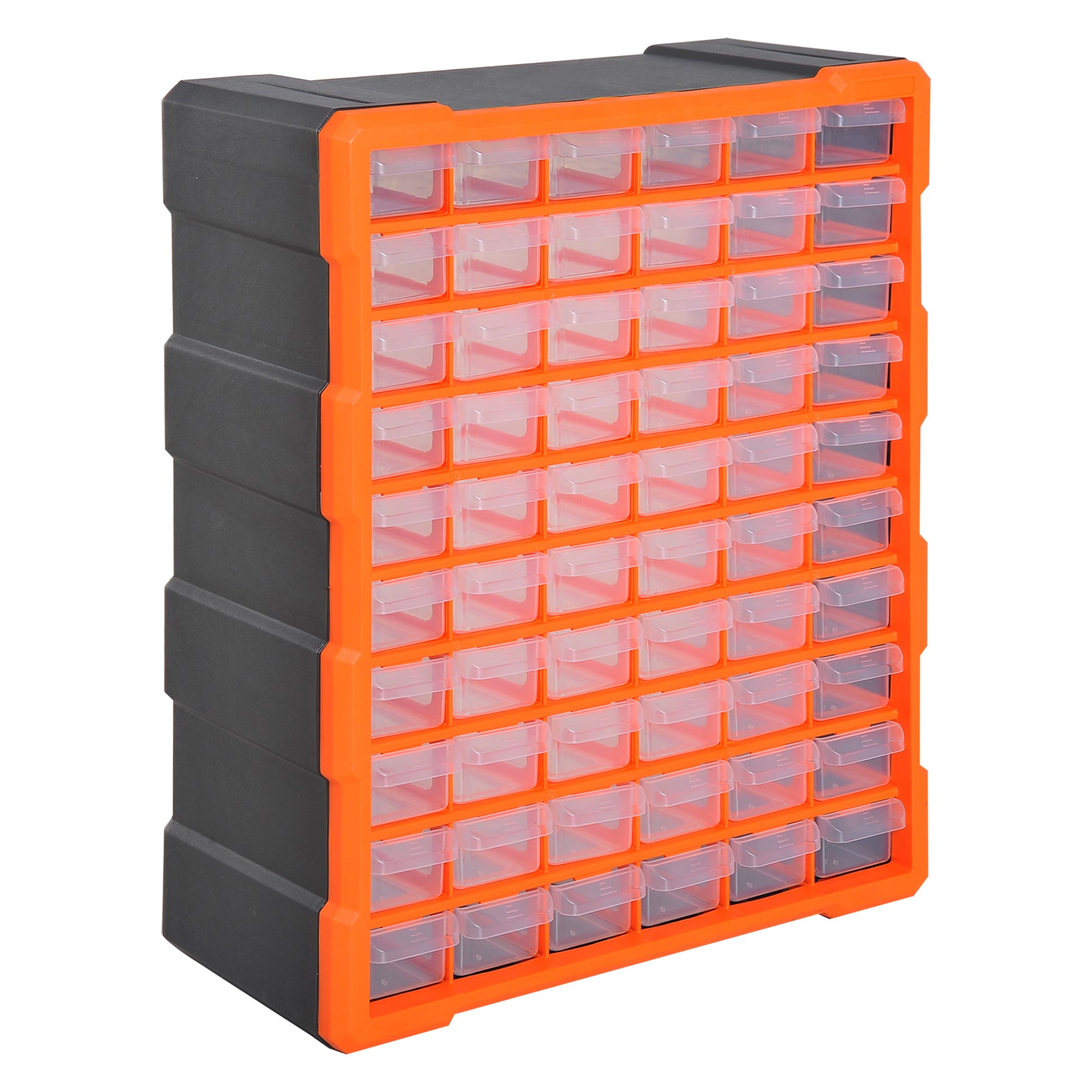 Photo of DURHAND 60 Drawers Parts Organiser Wall Mount Storage Cabinet Garage Small Nuts Bolts Tools Clear Orange in Orange colour on a white background