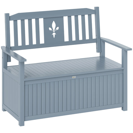Photo of Outsunny Two-Seater Wooden Storage Bench - Grey in Grey colour on a white background