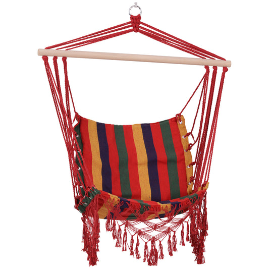 Photo of Outsunny Hammock Chair Swing Colourful Striped Tree Hanging Seat Porch Indoor Outdoor Fabric Garden Furniture in Furniture colour on a white background