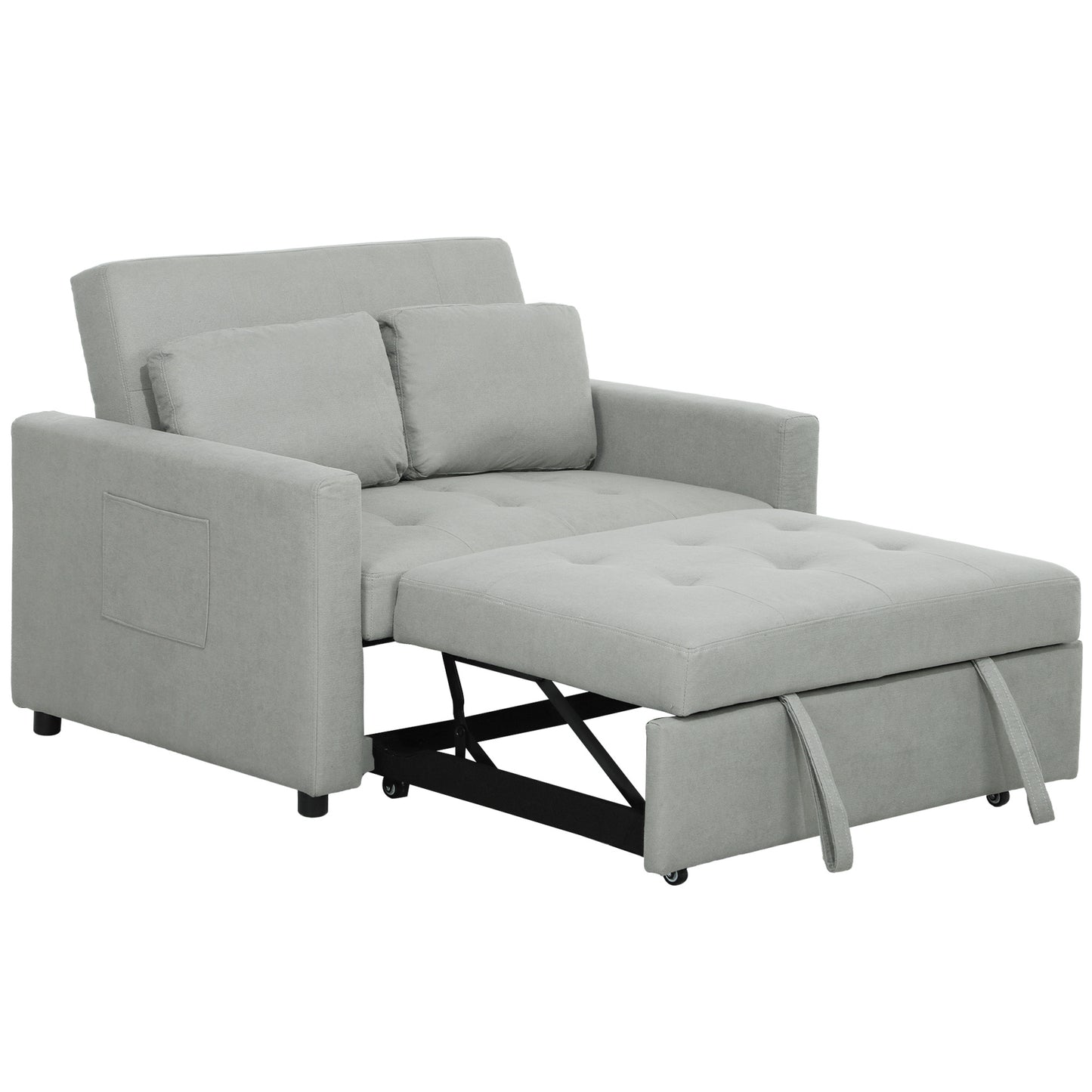 Photo of HOMCOM Loveseat Sofa Bed, Convertible Bed Settee with 2 Pillows, Side Pockets, Light Grey in Grey colour on a white background