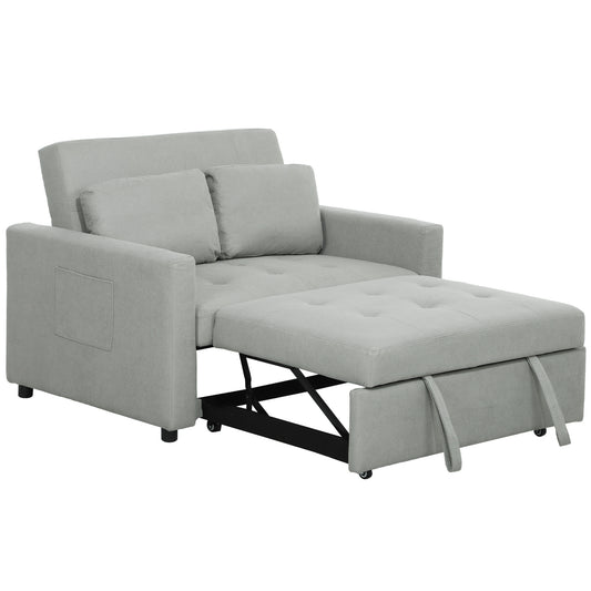 Photo of HOMCOM Loveseat Sofa Bed, Convertible Bed Settee with 2 Pillows, Side Pockets, Light Grey in Grey colour on a white background