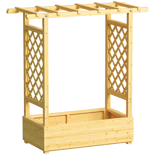 Photo of Outsunny Garden Planter with Trellis, Wooden Raised Bed for Garden with Hanging Roof and Drainage Holes, Outdoor Trellis Planter Box for Vegetables, Herbs and Flowers, 110 x 44 x 113 cm, Natural in Natural colour on a white background