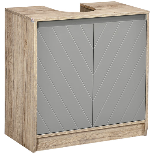 Photo of HOMCOM Under Sink Storage Cabinet Floor Standing Cupboard w/ Adjustable Shelf Bathroom Cabinet 2 Doors Versatile Style Grey in Grey colour on a white background