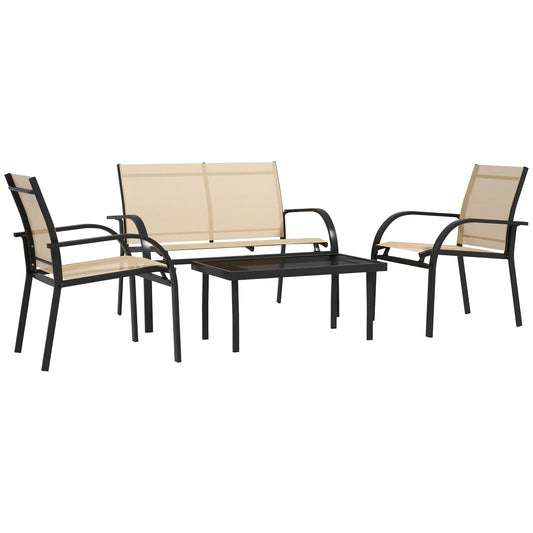 Photo of Outsunny Four-Piece Curved Steel Garden Dining Set  - Beige/Grey in Beige/Grey colour on a white background