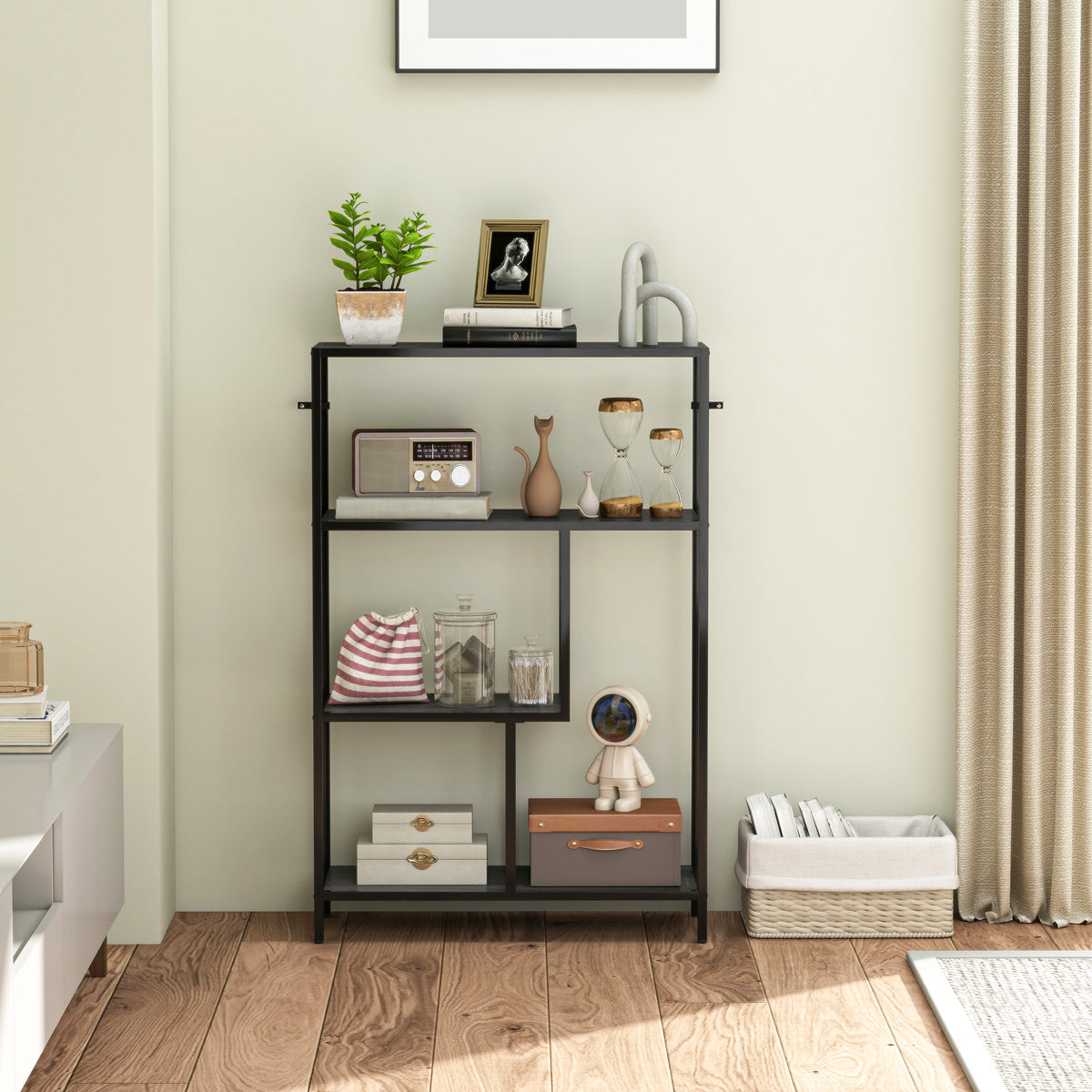 HOMCOM 4-Tier Bookshelf with Open Shelves - Charcoal Grey