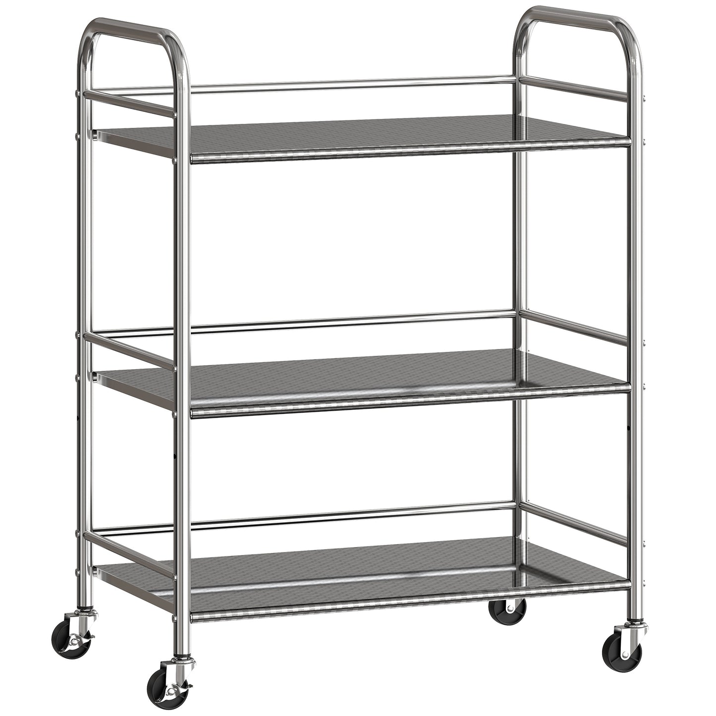 Photo of HOMCOM 3 Tier Stainless Steel Kitchen Storage Trolley with Adjustable Shelf - Silver in Silver colour on a white background