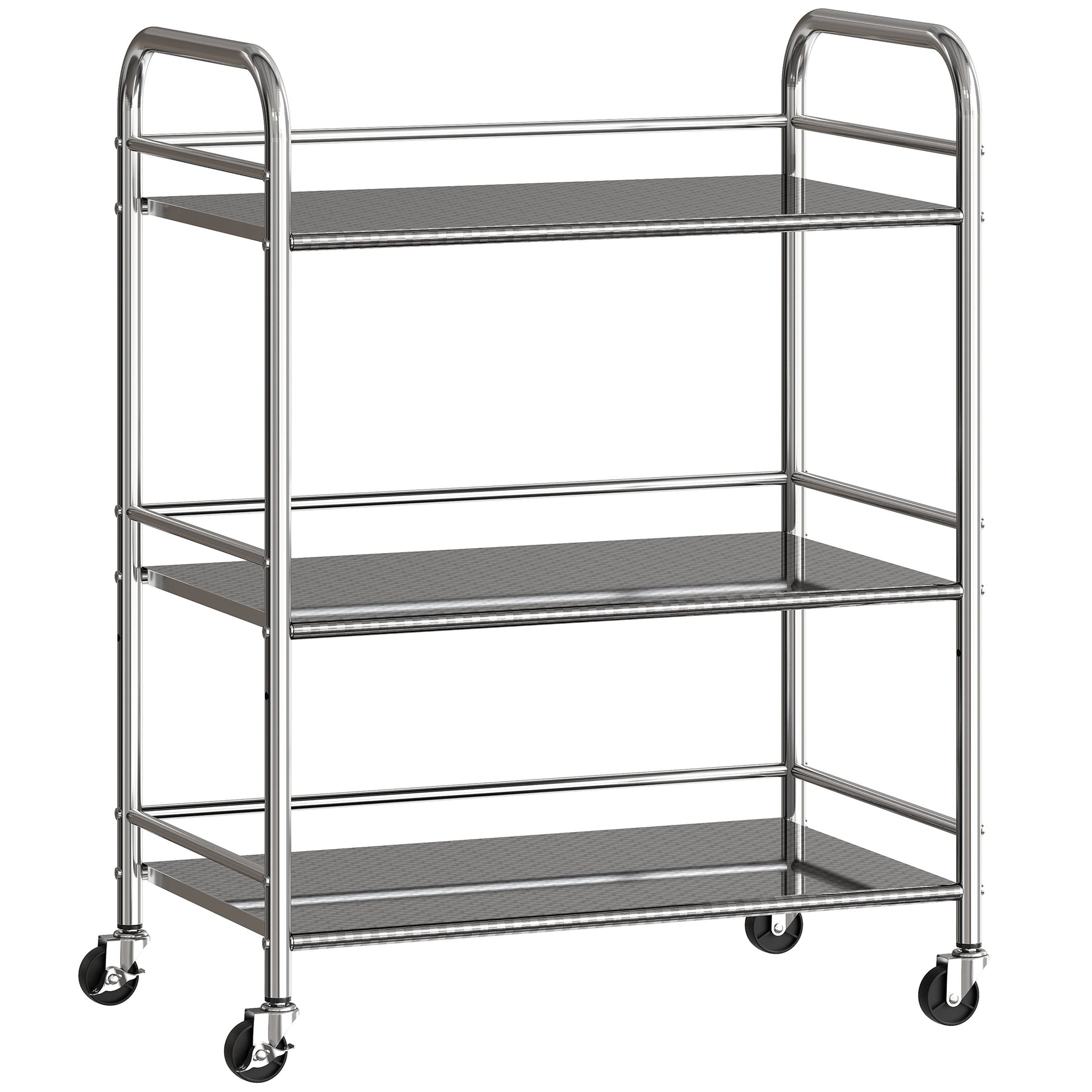 Photo of HOMCOM 3 Tier Stainless Steel Kitchen Storage Trolley with Adjustable Shelf - Silver in Silver colour on a white background
