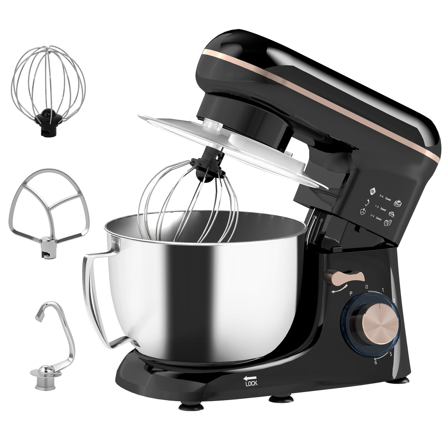 Photo of HOMCOM 1300W Kitchen Stand Mixer, with Accessories - Black in Black colour on a white background