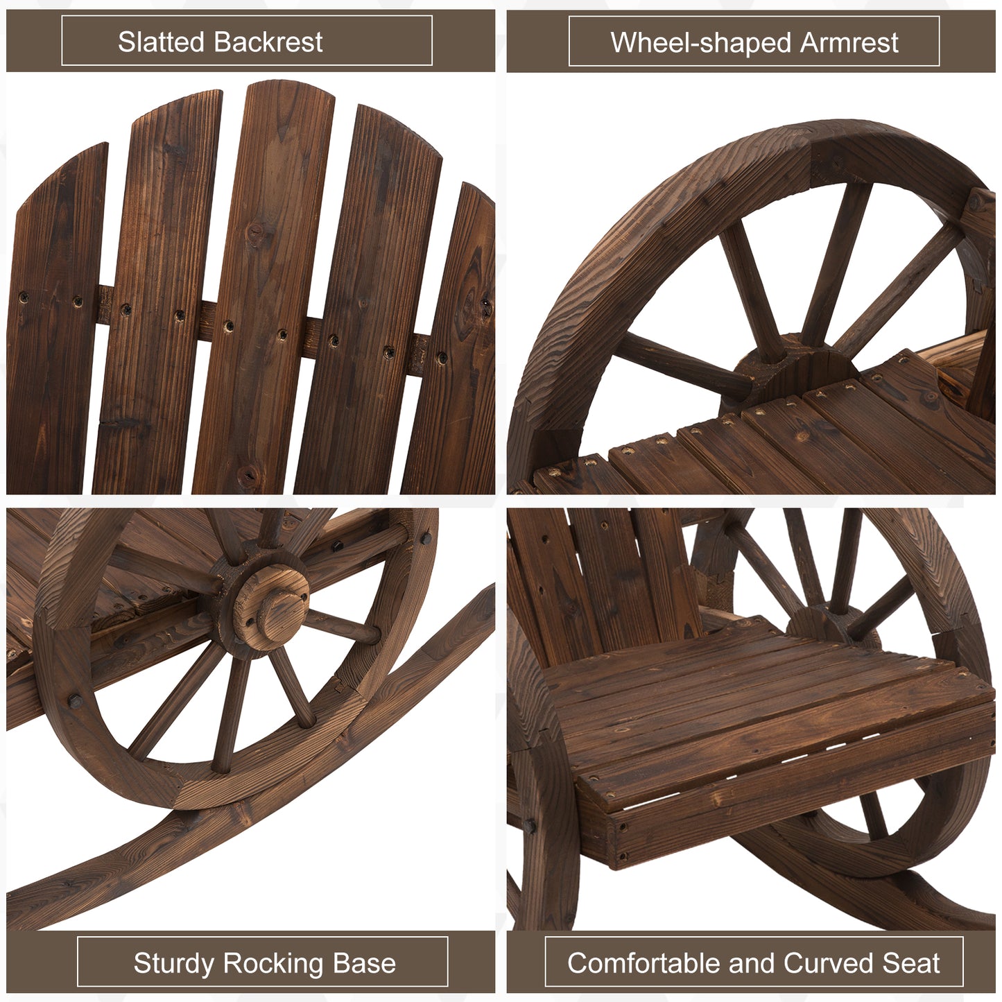 Outsunny Wooden Adirondack Rocking Chair Reclining Armchair Garden Furniture Patio Porch Rocker - Carbonized Wood