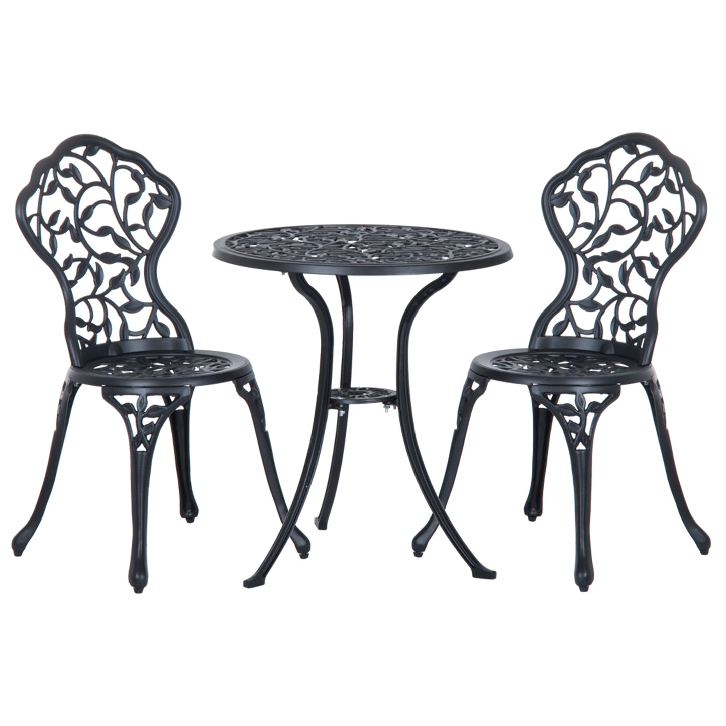 Photo of Outsunny 3 Pcs Aluminium Bistro Set Garden Furniture Dining Table Chairs Antique Outdoor Seat Patio Seater Black in Black colour on a white background
