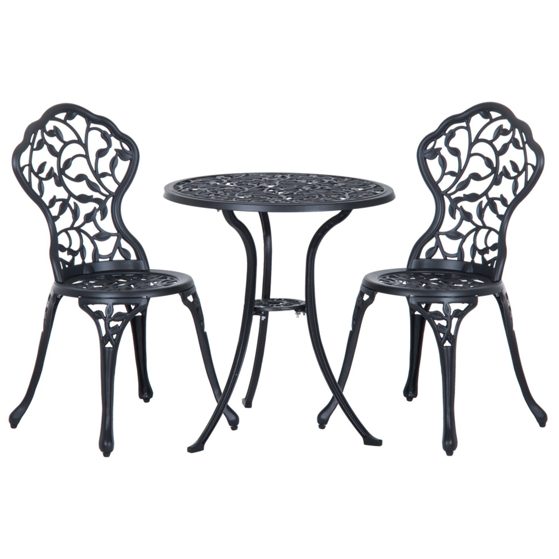 Photo of Outsunny 3 Pcs Aluminium Bistro Set Garden Furniture Dining Table Chairs Antique Outdoor Seat Patio Seater Black in Black colour on a white background