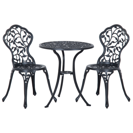 Photo of Outsunny 3 Pcs Aluminium Bistro Set Garden Furniture Dining Table Chairs Antique Outdoor Seat Patio Seater Black in Black colour on a white background