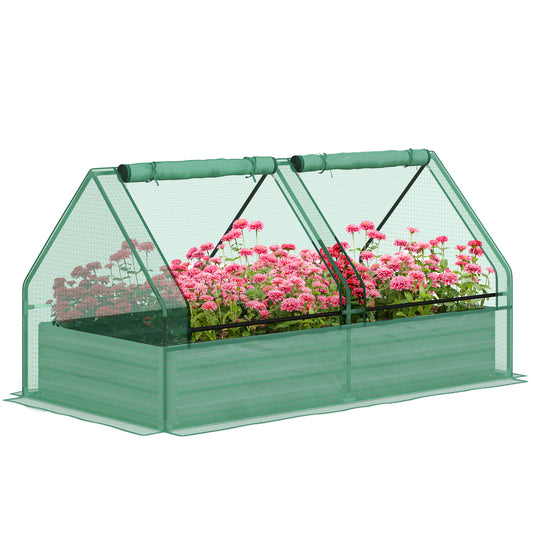 Photo of Outsunny Metal Planter Box with Cover, Raised Garden Bed with Greenhouse, for Herbs and Vegetables, Green and Dark Grey in Grey colour on a white background