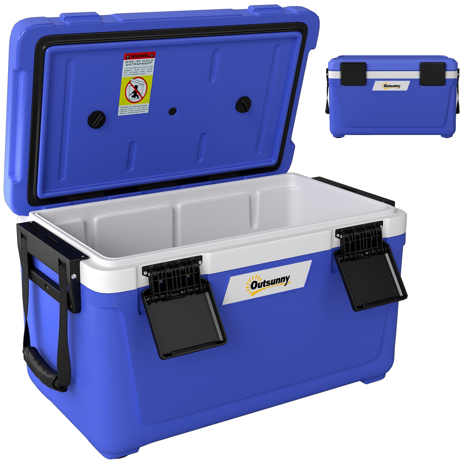 Photo of Outsunny 42.6L Insulated Cool Box, Lightweight Portable Ice Cooler with Handle, Lid and Drain Valve, Dark Blue in Blue colour on a white background