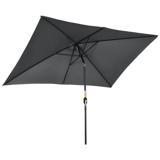 Photo of Outsunny 3x2m Garden Parasol Umbrella with Aluminium Pole, Tilt and Crank, Rectangular Outdoor Table Parasol Sun Shade for Patio, Black in Black colour on a white background