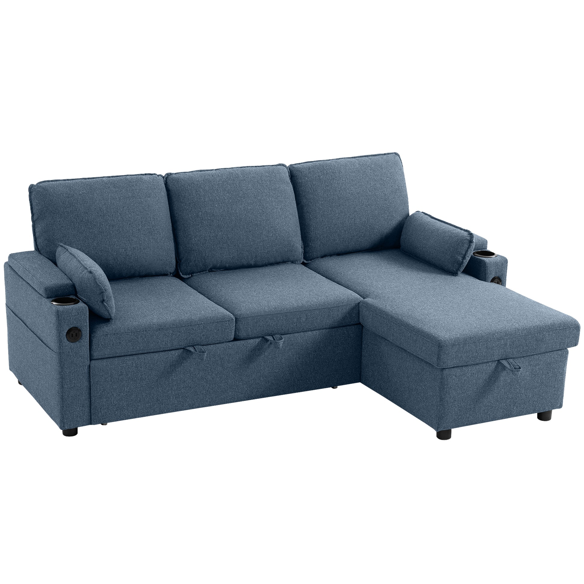 Photo of HOMCOM Corner Sofa Bed, L Shaped Sleeper Sectional Sofa with Reversible Storage Chaise, Blue in Blue colour on a white background
