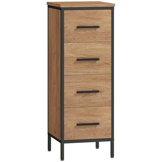 Photo of HOMCOM Narrow Bathroom Storage Cabinet with 4 Drawers - Oak in Oak colour on a white background