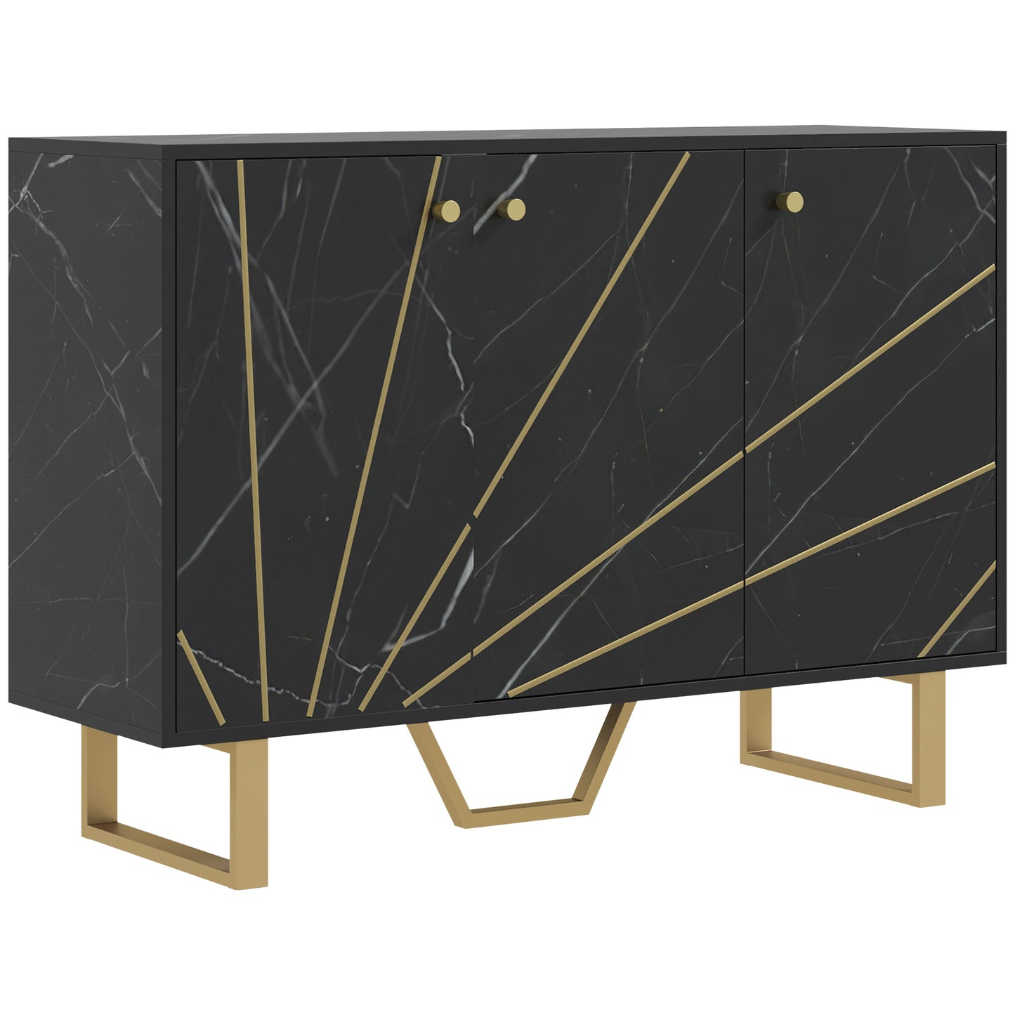 Photo of HOMCOM Sideboard Storage Cabinet, Modern Storage Cupboard with Adjustable Shelves and Metal Legs for Living Room, Kitchen, Dining Room, Entryway, Black Marble Tone in Tone colour on a white background