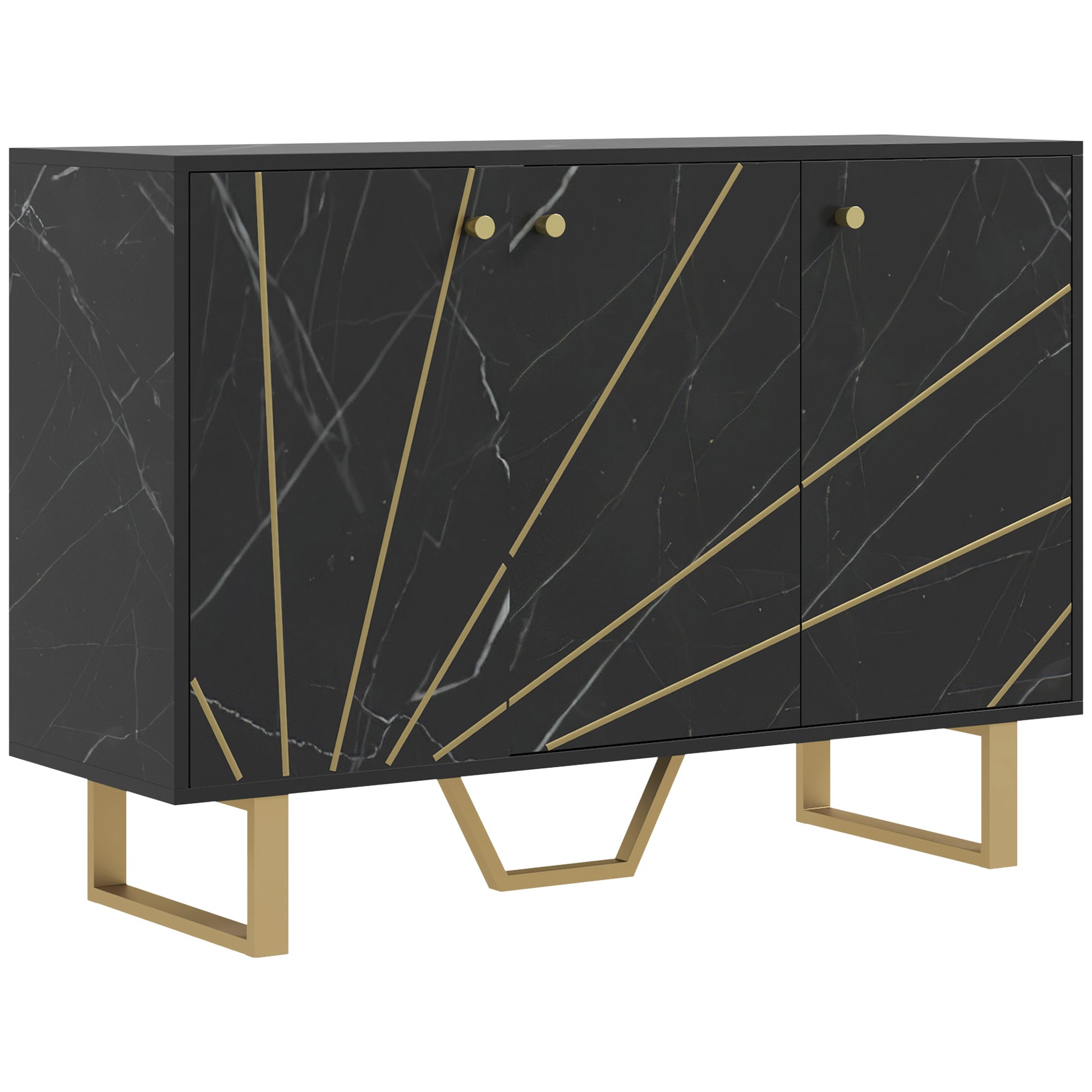 Photo of HOMCOM Sideboard Storage Cabinet, Modern Storage Cupboard with Adjustable Shelves and Metal Legs for Living Room, Kitchen, Dining Room, Entryway, Black Marble Tone in Tone colour on a white background