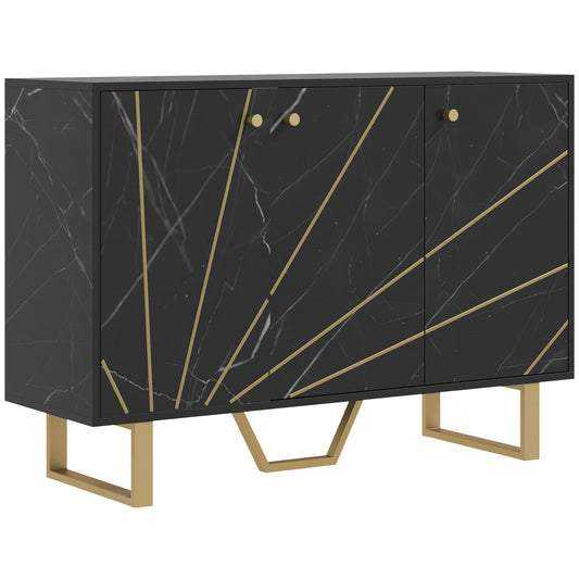Photo of HOMCOM Sideboard Storage Cabinet, Modern Storage Cupboard with Adjustable Shelves and Metal Legs for Living Room, Kitchen, Dining Room, Entryway, Black Marble Tone in Tone colour on a white background