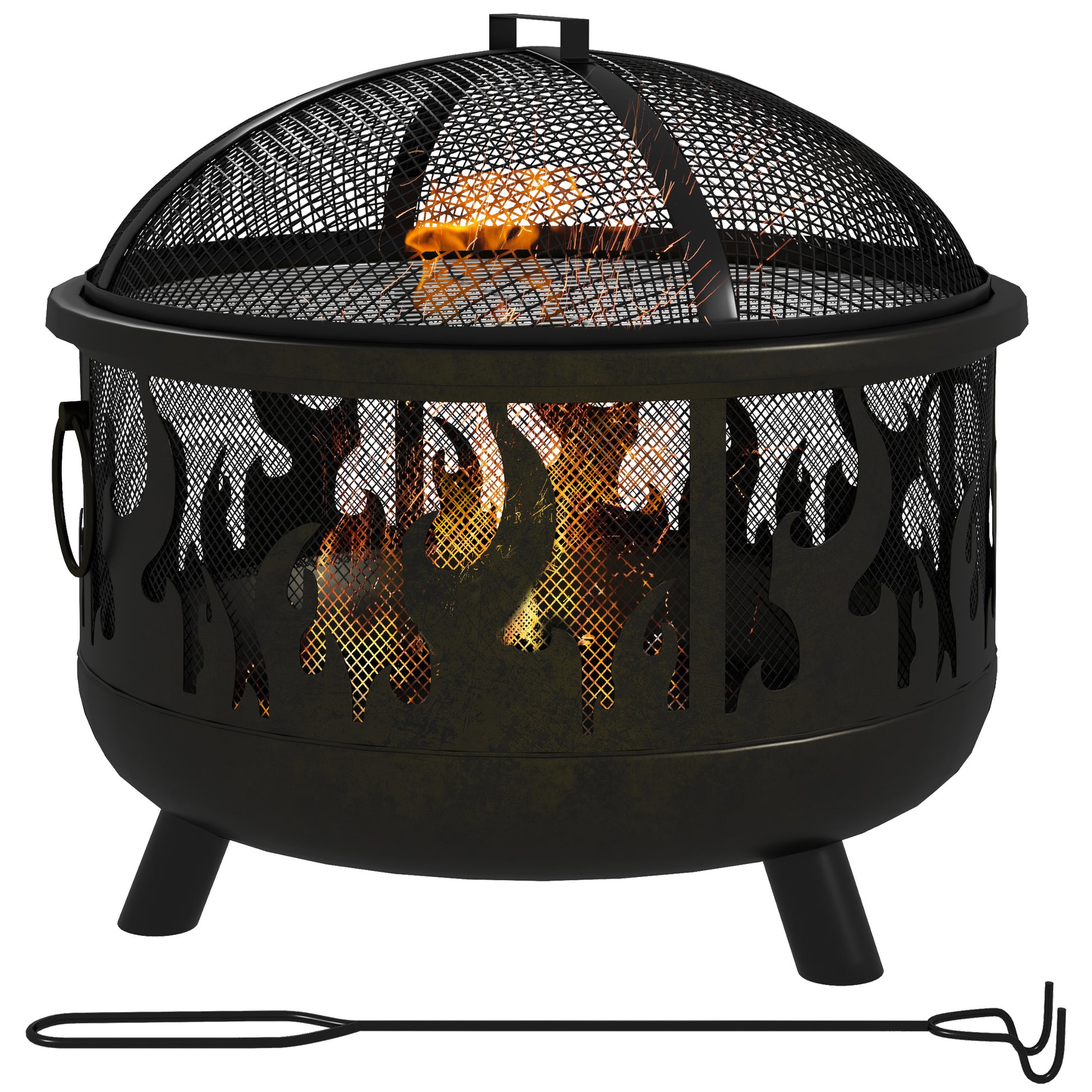 Photo of Outsunny Steel Fire Pit BBQ, with Poker - Black in Black colour on a white background