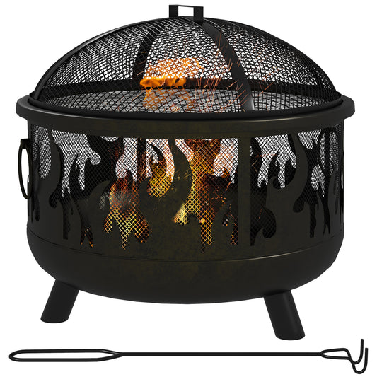 Photo of Outsunny Steel Fire Pit BBQ, with Poker - Black in Black colour on a white background