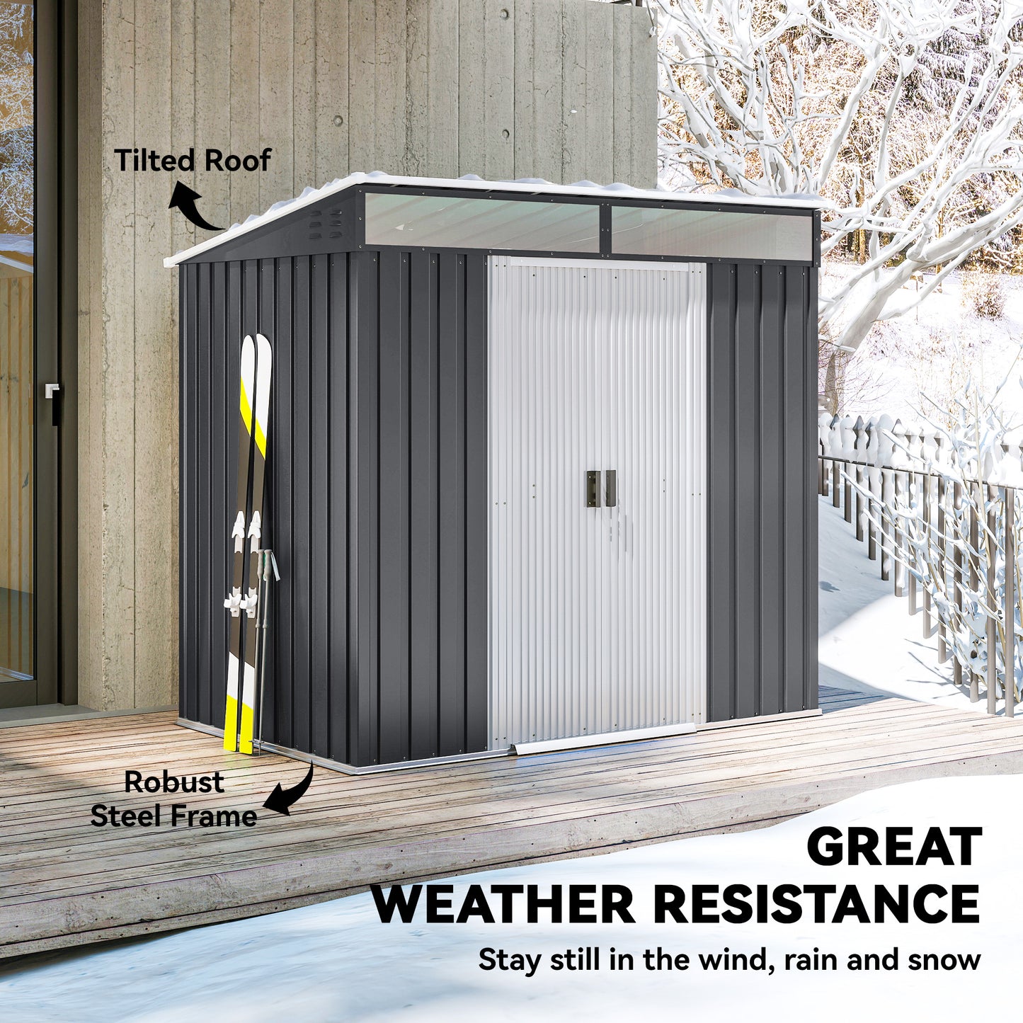 Outsunny 6.5 x 4FT Galvanised Metal Shed with Foundation Kit, Lockable Tool Garden Shed with Double Sliding Doors, Vents, Grey