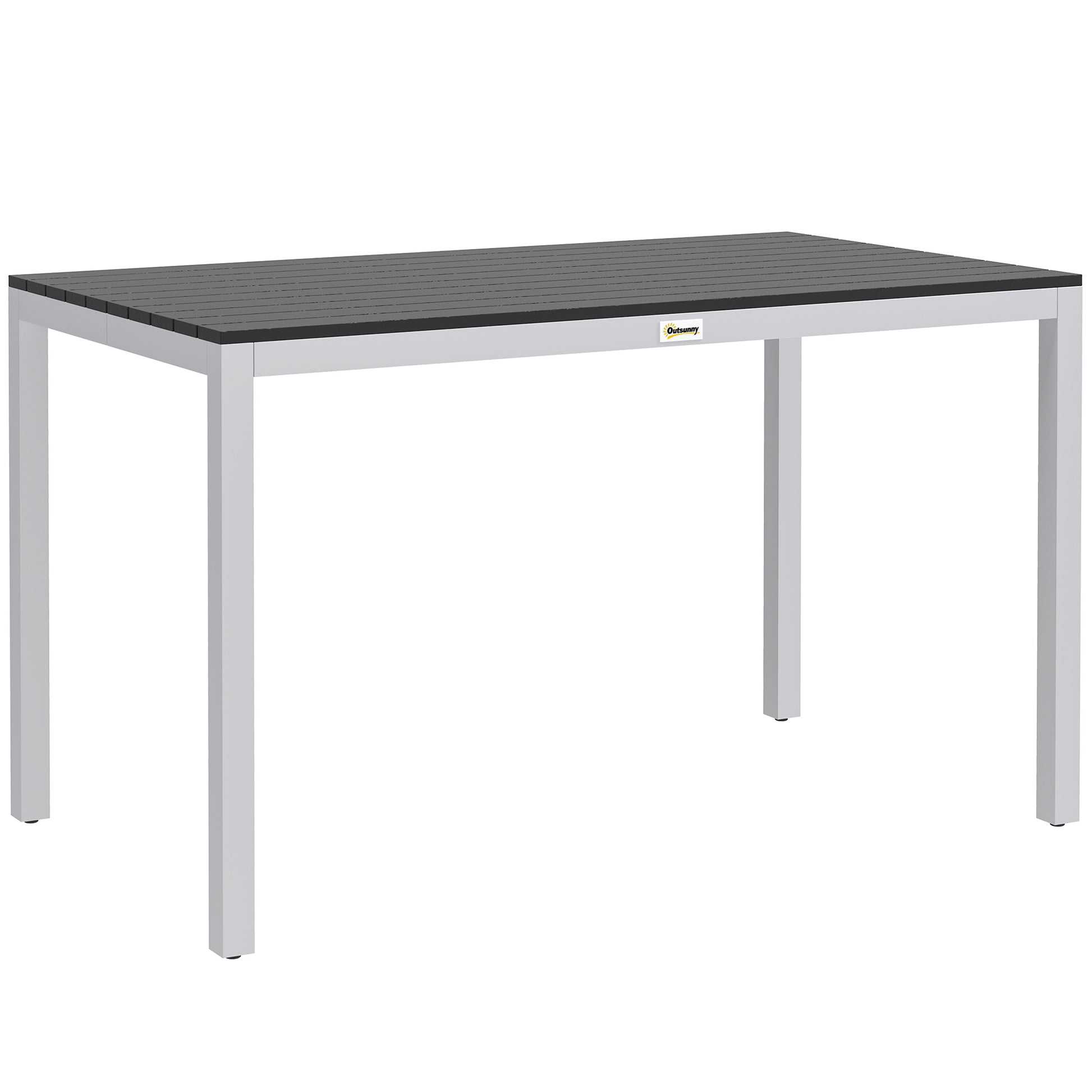 Photo of Outsunny Garden Table for 4-6, 120 x 70 cm Outdoor Dining Table with Rust-Resistant Aluminium Frame, Easy Maintenance Slatted Top, for Patio, Terrace, Balcony, Black in Black colour on a white background