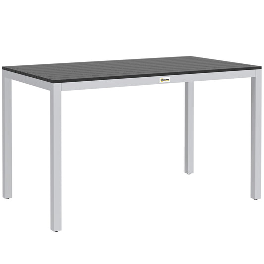 Photo of Outsunny Garden Table for 4-6, 120 x 70 cm Outdoor Dining Table with Rust-Resistant Aluminium Frame, Easy Maintenance Slatted Top, for Patio, Terrace, Balcony, Black in Black colour on a white background