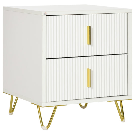 Photo of HOMCOM Elegant Fluted Bedside Table - White/Gold-Tone in White/Gold-Tone colour on a white background