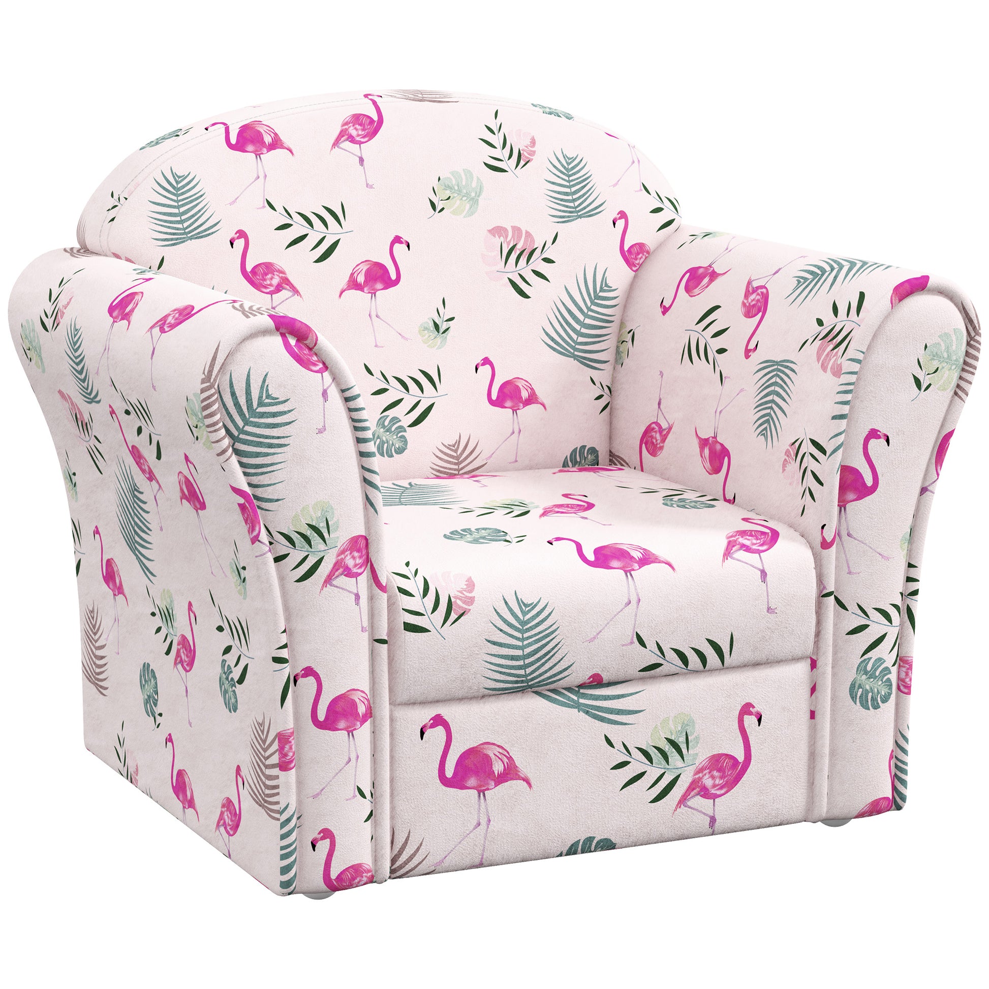 Photo of AIYAPLAY Kids Armchair with Flamingo Design, Wooden Frame, for Bedroom, Playroom, Kids Room - Pink in Pink colour on a white background