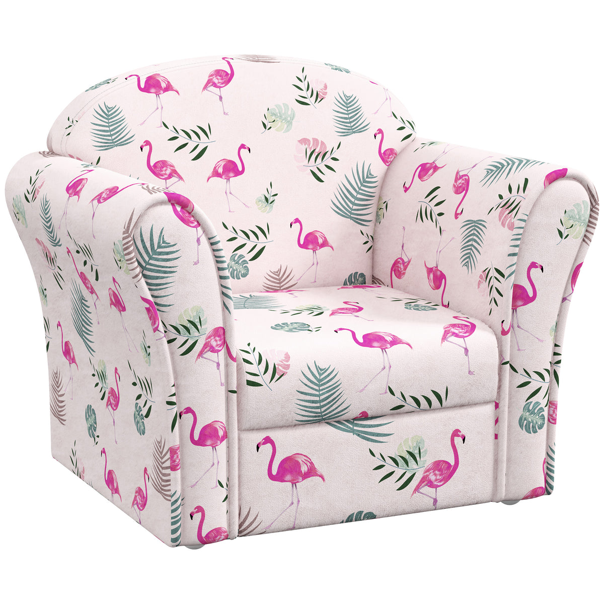 Photo of AIYAPLAY Kids Armchair with Flamingo Design, Wooden Frame, for Bedroom, Playroom, Kids Room - Pink in Pink colour on a white background
