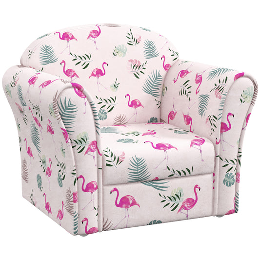Photo of AIYAPLAY Kids Armchair with Flamingo Design, Wooden Frame, for Bedroom, Playroom, Kids Room - Pink in Pink colour on a white background