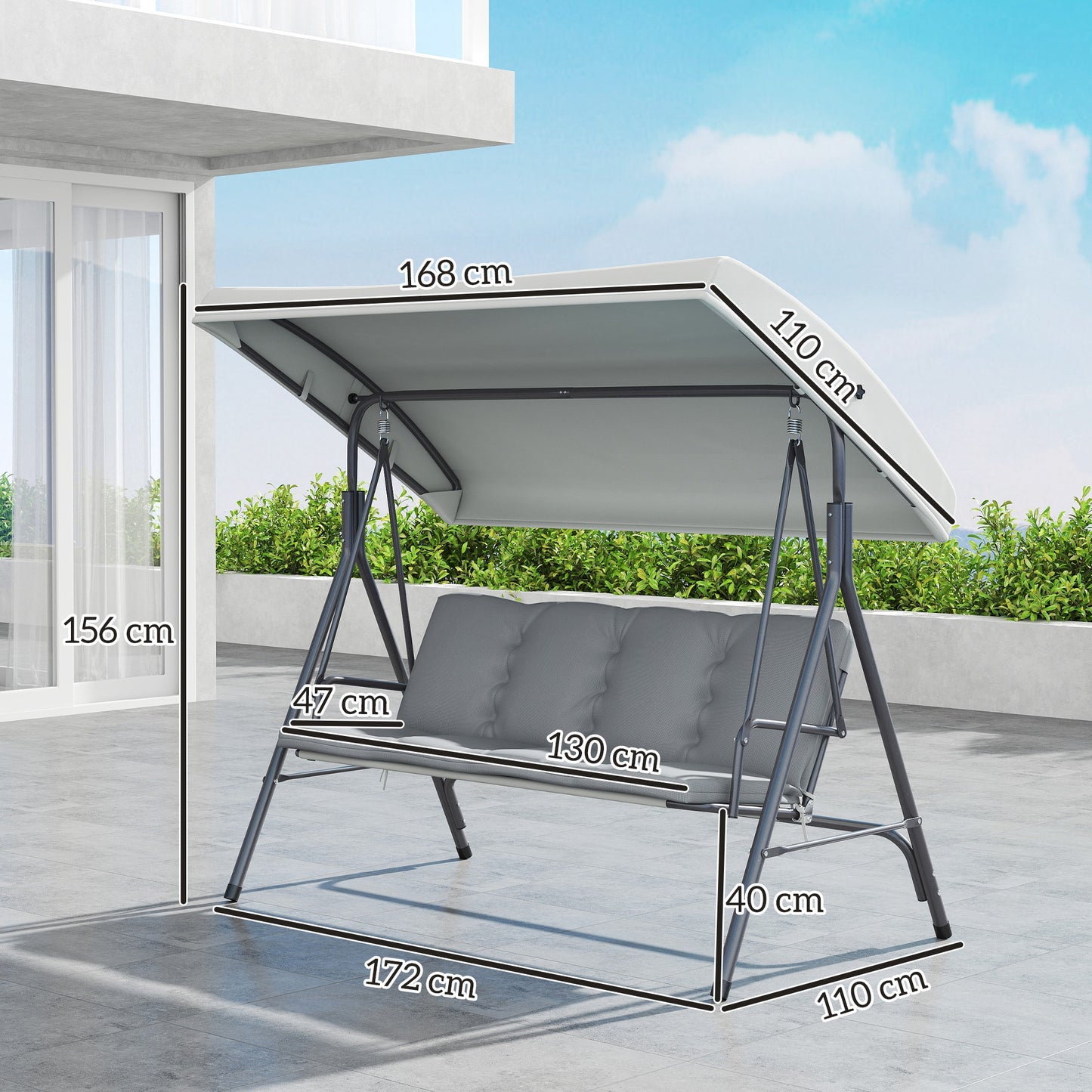 Outsunny Three-Seater Garden Swing Seat - Light Grey