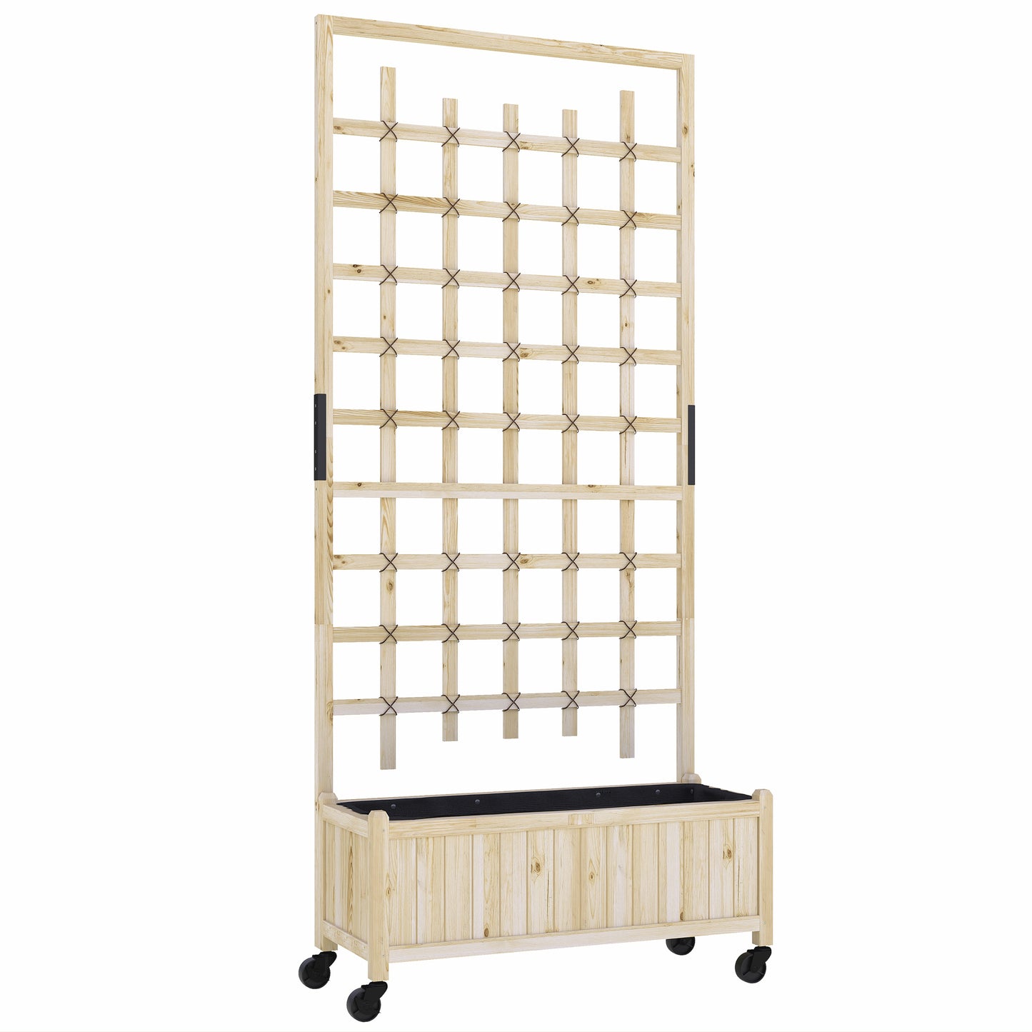 Photo of Outsunny Wooden Trellis Planter, Raised Garden Bed with Wheels, to Climb and Grow Vegetables, Herbs and Flowers, Natural in Natural colour on a white background