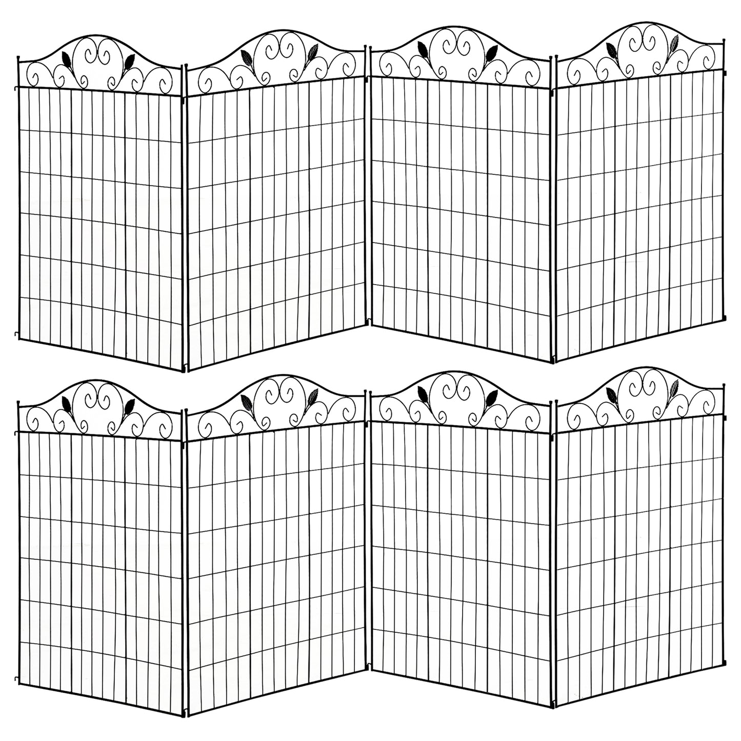 Photo of Outsunny Set of 2 Decorative Garden Fence, 8 Panels Metal Picket Fence, Versatile Shapes for Patio Lawn, 365cm x 112cm, Black in Black colour on a white background